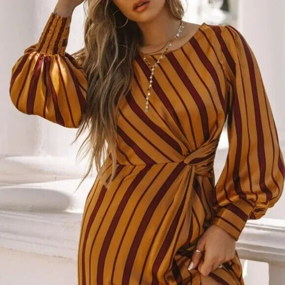 NWT Skies are Blue Anthropologie Jiya Twist Front Satin Striped Dress sz XS - Picture 4 of 5